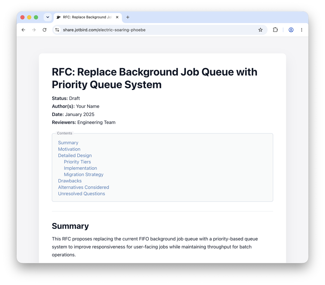 Technical Proposal template rendered as a published JotBird page